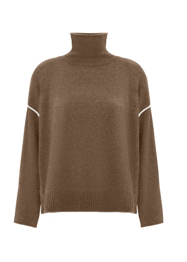 maglione collo alto marrone